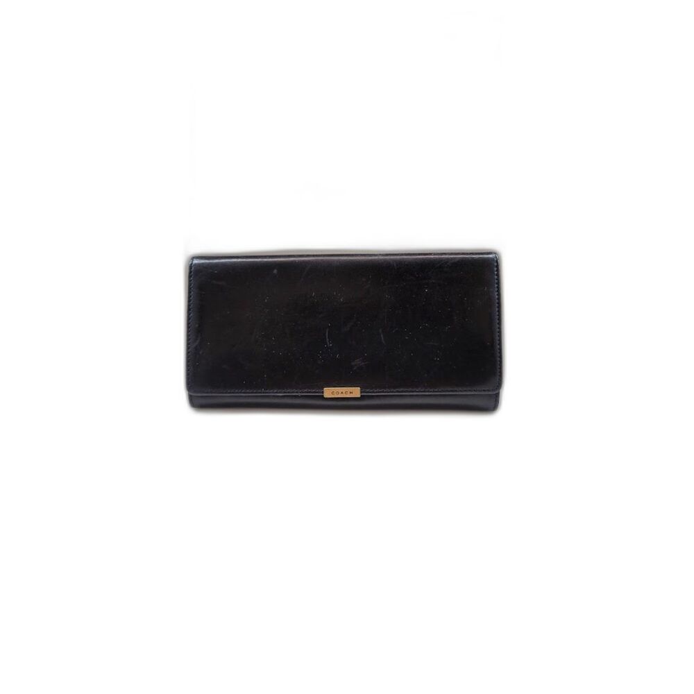 Vintage Coach Black Leather Kisslock Multi Card Long Wallet 80s Large Rare Coach